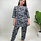 Women's Plus Size Rayon Night Suit Set Printed Shirt and Pyjama Black - sigmatrends