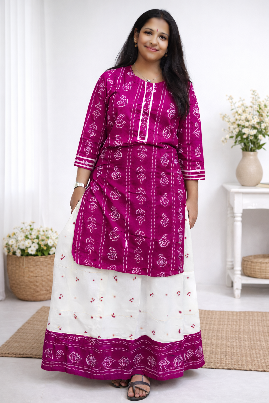 Women's Printed Rayon Kurta with Skirt Set Purple - sigmatrends