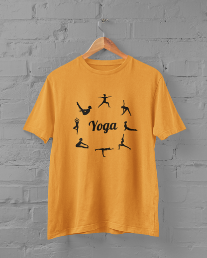 Yoga Poses Plus Size Yellow T-Shirt – Unisex Cotton Tee for Yoga Lovers - Sigmatrends