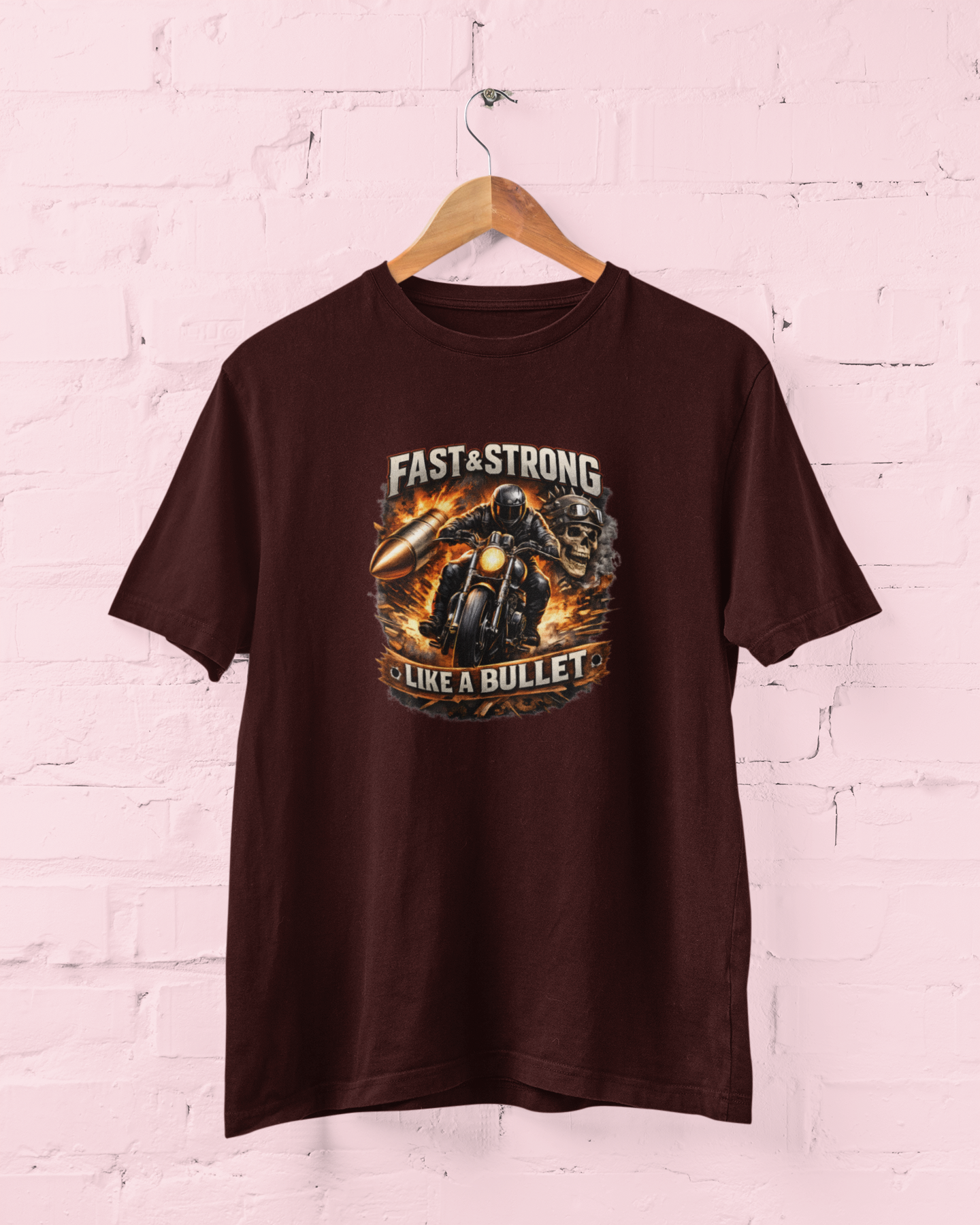 Built Like a Gun Goes Like a Bullet biker Maroon t shirt with motorcycle graphic unisex cotton tee M to 7XL - sigmatrends