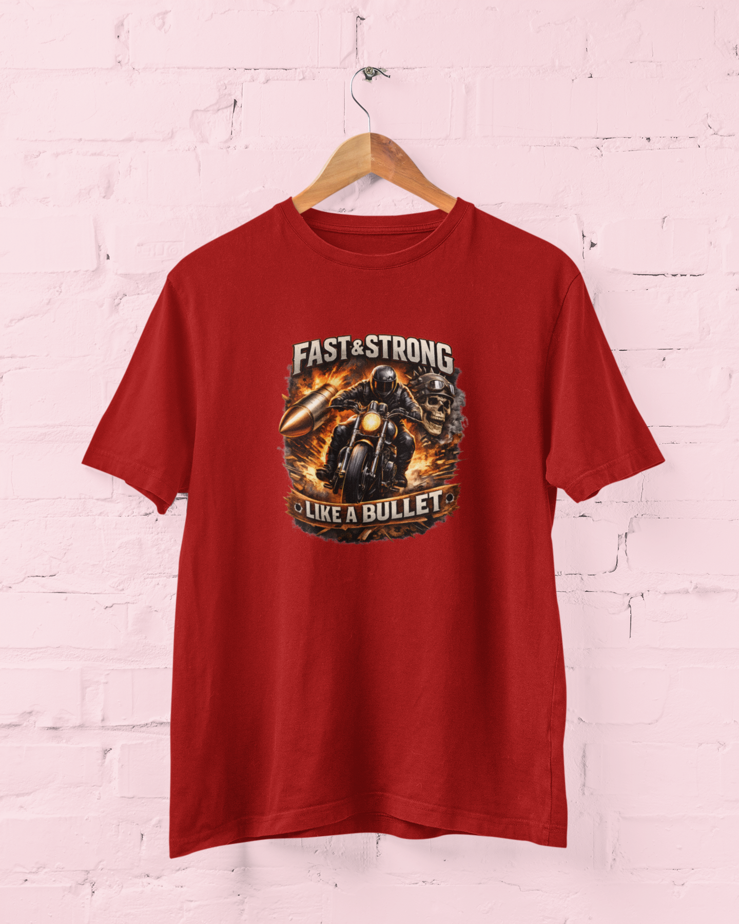 Built Like a Gun Goes Like a Bullet biker Red t shirt with motorcycle graphic unisex cotton tee M to 7XL - sigmatrends
