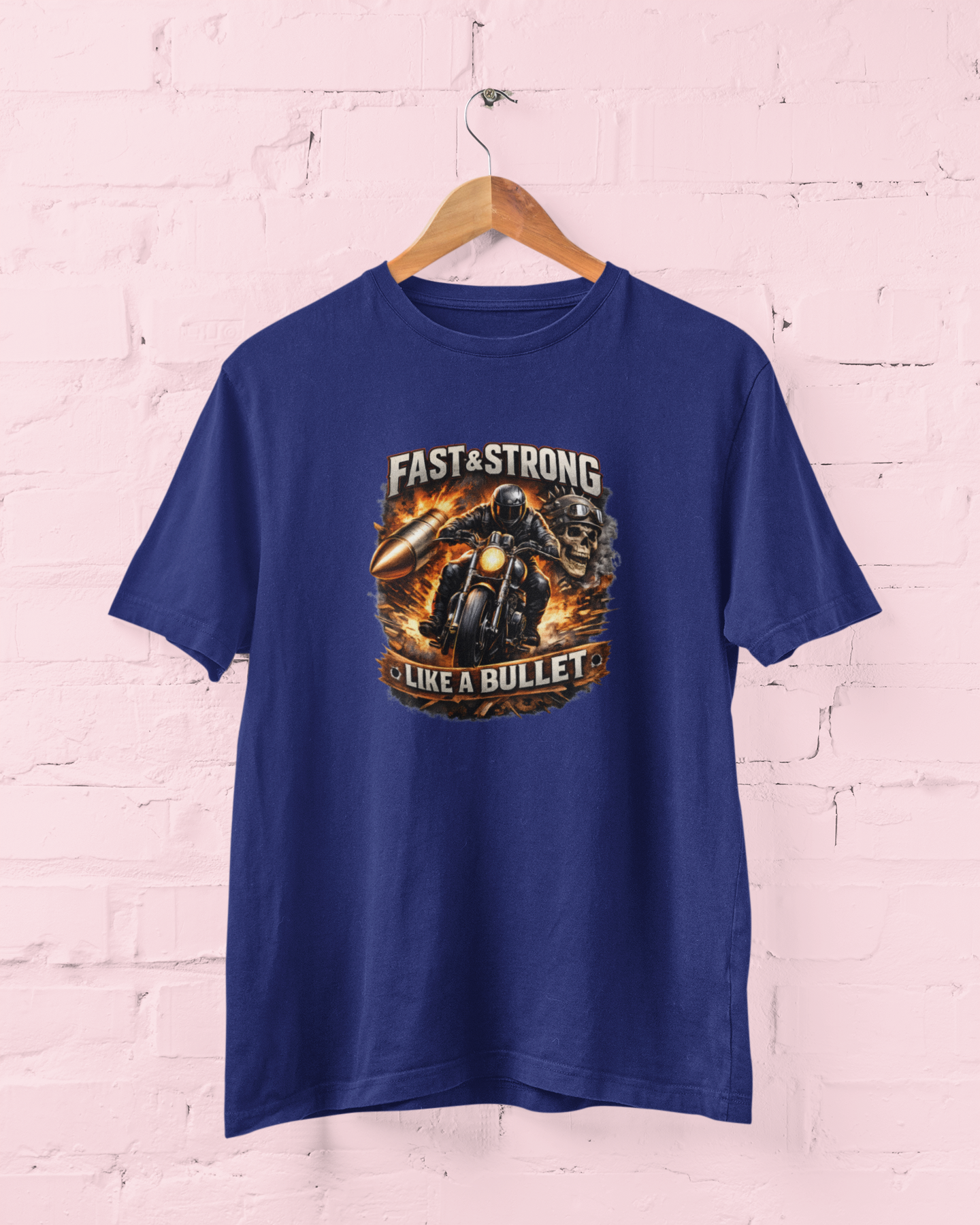 Built Like a Gun Goes Like a Bullet biker Royal Blue t shirt with motorcycle graphic unisex cotton tee M to 7XL - sigmatrends