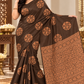 Sigma Trends Chocolate Brown Banarasi Silk Saree Featuring Intricate Copper-Gold Floral Zari Pallu