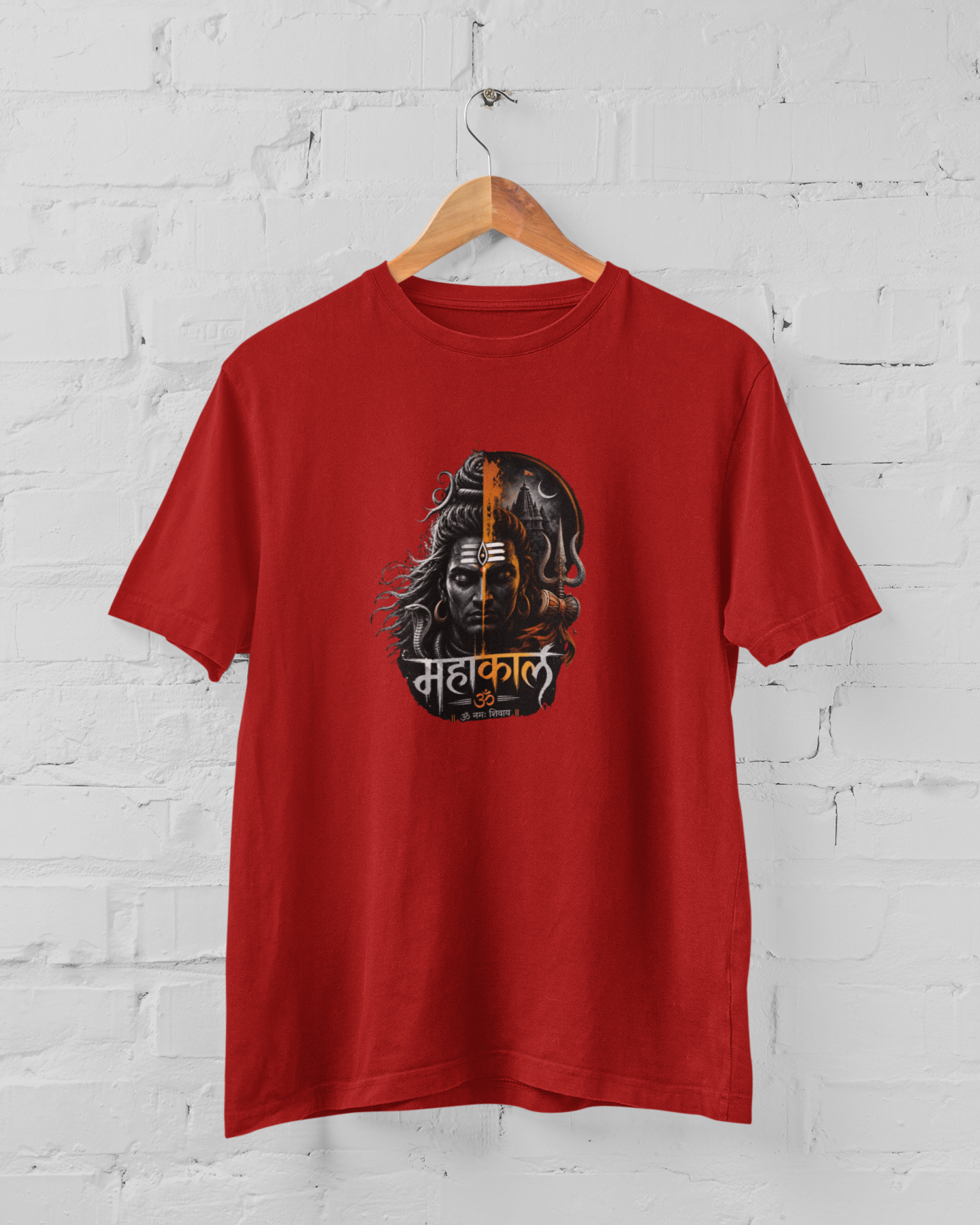 Mahakal Shiv unisex graphic red t-shirt with powerful Lord Shiva artwork and Trishul design - sigmatrends