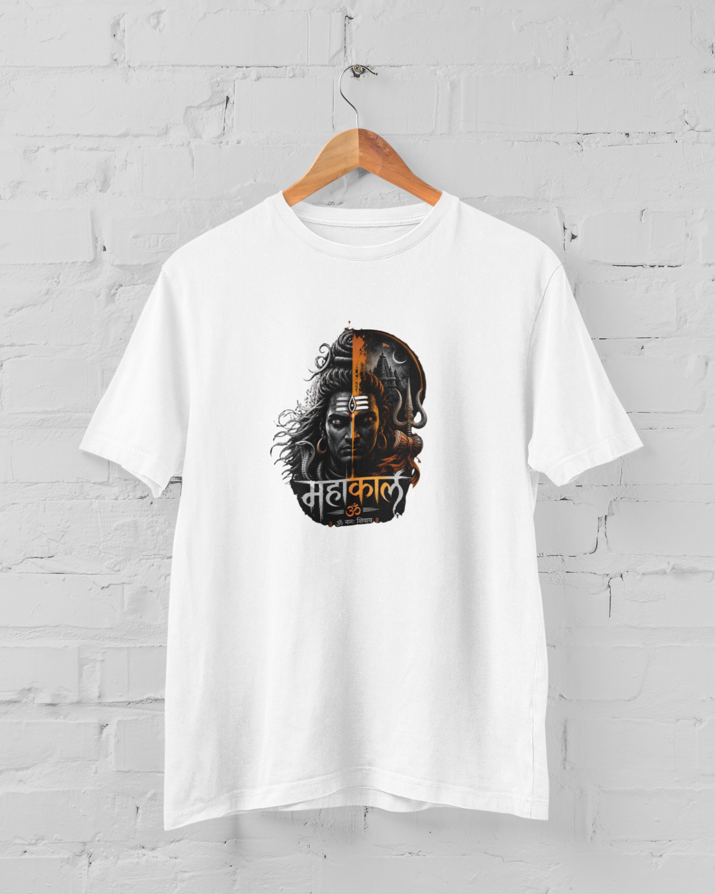 Mahakal Shiv unisex graphic white t-shirt with powerful Lord Shiva artwork and Trishul design - sigmatrends
