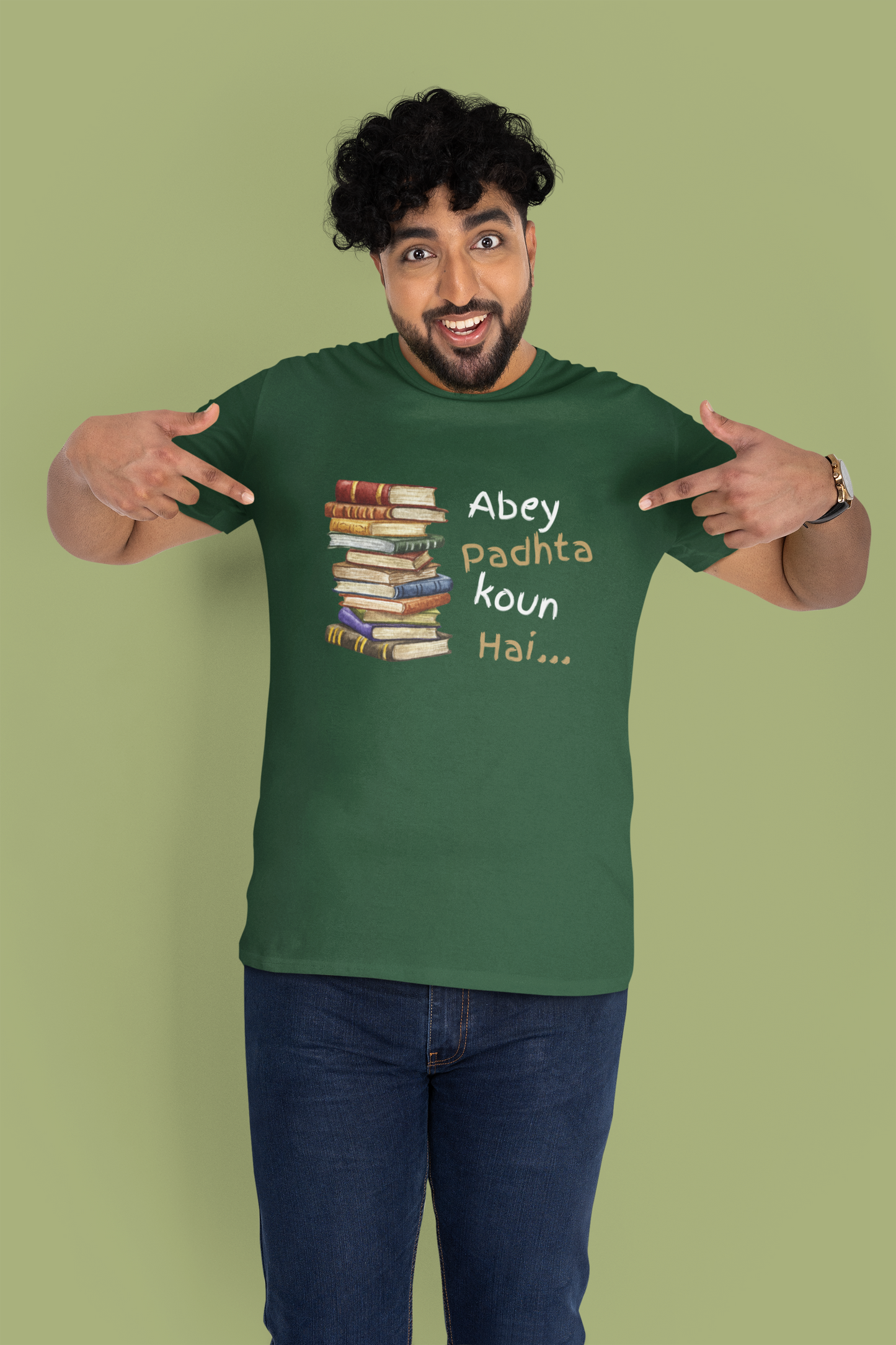 Abey Padhta Koun Hai Plus Size Men's Green T-Shirt Sigmatrends