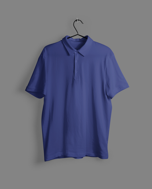 Plain Royal Blue Plus Size Half Sleeve Polo T-Shirt - sigmatrends