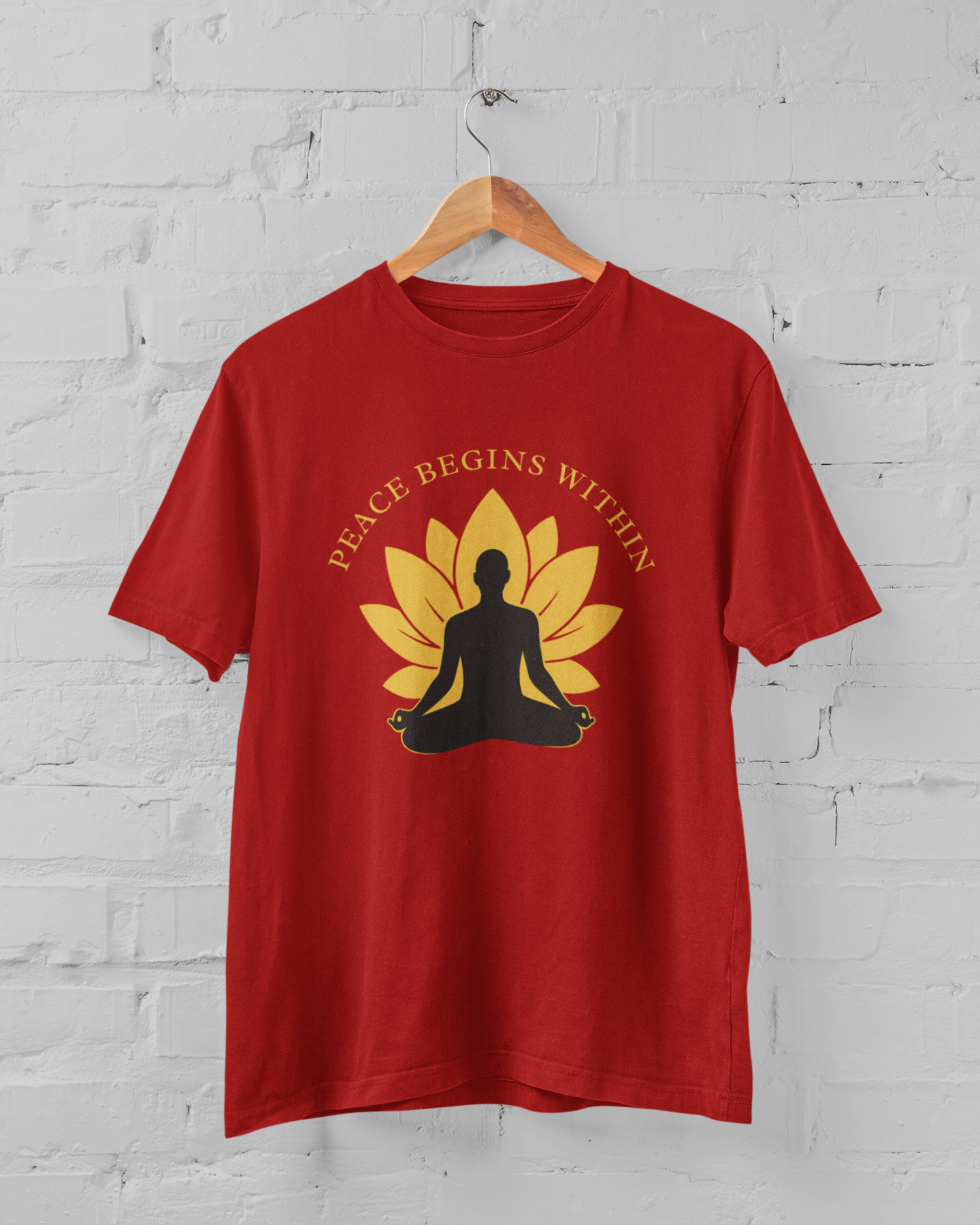 Peace Begins Within Unisex Yoga T-Shirt – Meditation Lotus Graphic Spiritual Red T-Shirt - Sigmatrends