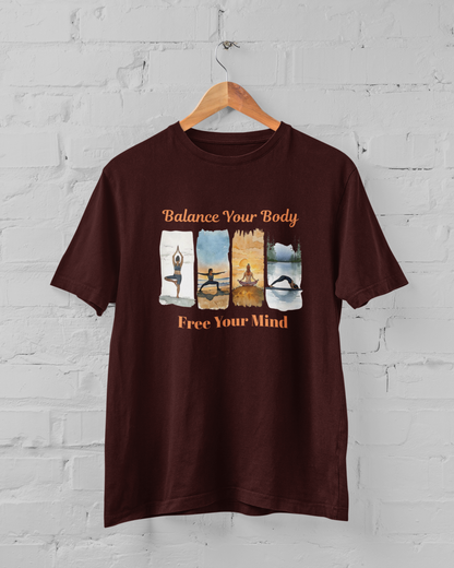Balance Your Body Free Your Mind Yoga Plus Size Unisex Maroon T-Shirt - Sigmatrends