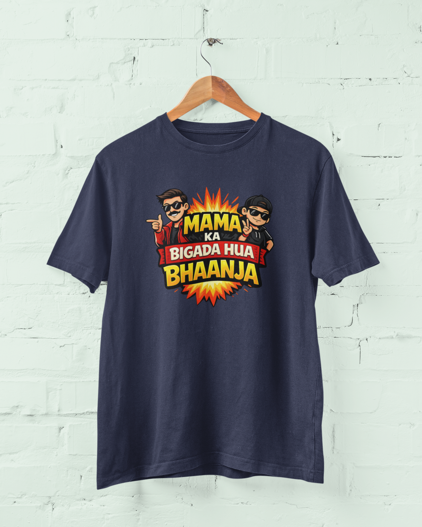 Mama Ka Bigada Hua Bhaanja Funny Navy Blue T-Shirt – Family Relationship Tee for Men, Boys Perfect Gift for Your Favourite Bhaanja ❤️ - sigmatrends