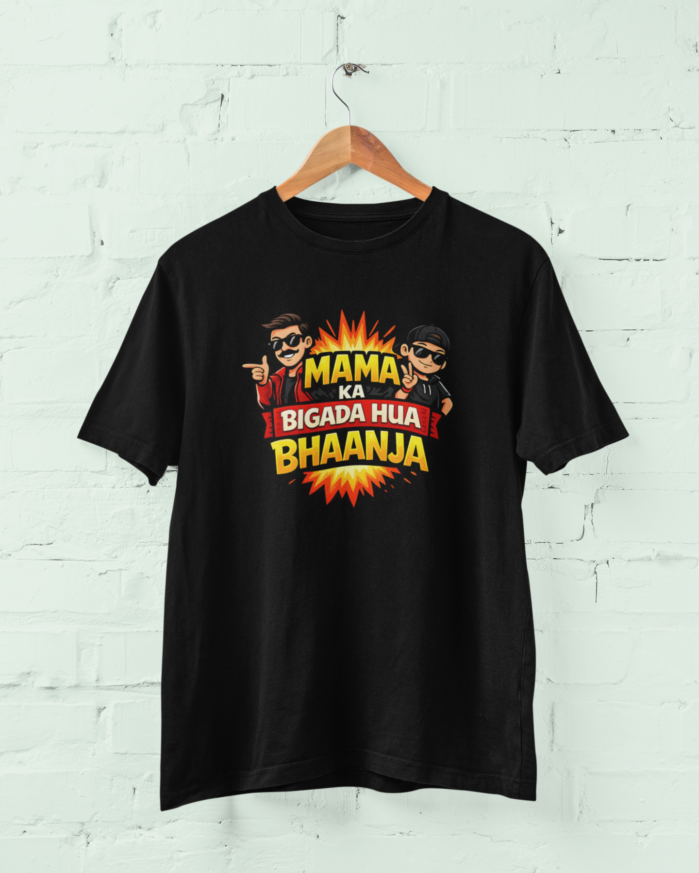 Mama Ka Bigada Hua Bhaanja Funny Black T-Shirt – Family Relationship Tee for Men, Boys Perfect Gift for Your Favourite Bhaanja ❤️ - sigmatrends