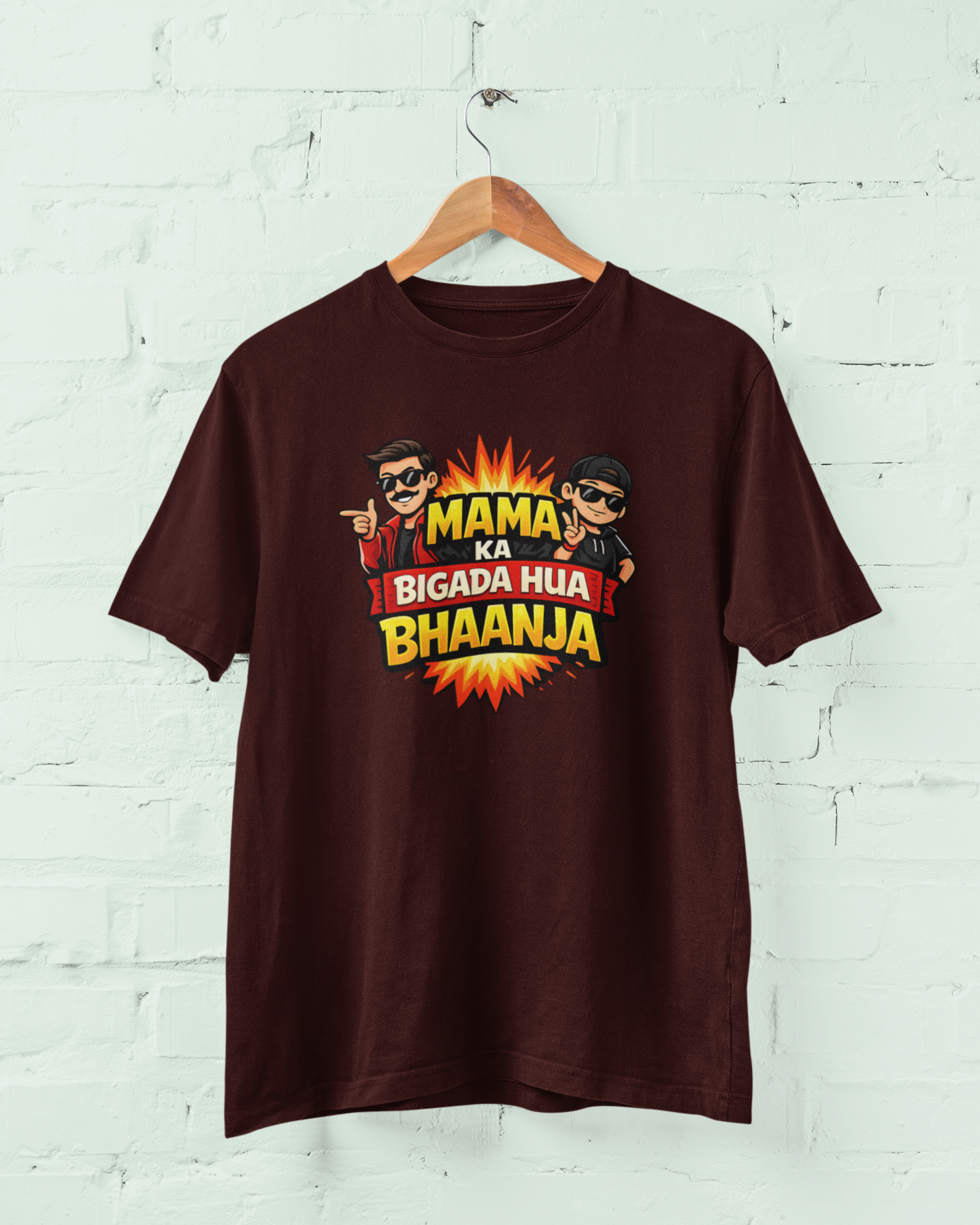 Mama Ka Bigada Hua Bhaanja Funny Maroon T-Shirt – Family Relationship Tee for Men, Boys Perfect Gift for Your Favourite Bhaanja ❤️ - sigmatrends