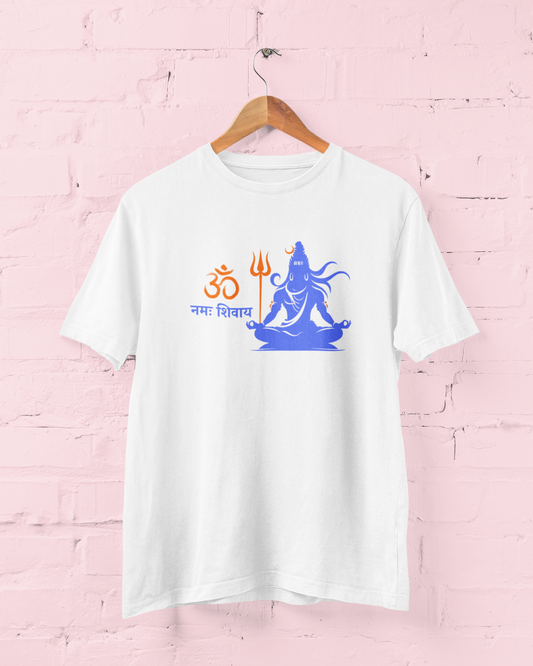 Om Namah Shivaya unisex plus size White t-shirt with Lord Shiva graphic print, 100% cotton spiritual tee available in sizes M to 7XL - sigmatrends