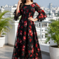 Pretty Georgette with Inner Lining Plus Size Gown for Women in Floral Print, Elegant Maxi Dress Black Color, Sizes M to 7XL - Sigmatrends