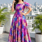Pretty Georgette with Inner Lining Plus Size Gown for Women in Floral Print, Elegant Maxi Dress Purple Color, Sizes M to 7XL - Sigmatrends