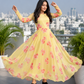 Pretty Georgette with Inner Lining Plus Size Gown for Women in Floral Print, Elegant Maxi Dress Light Yellow Color, Sizes M to 7XL - Sigmatrends