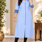 Sigma Trends women's light blue Ruby Cotton plus size kurti with 3/4 sleeves and front buttons