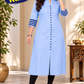 Sigma Trends women's light blue Ruby Cotton plus size kurti with 3/4 sleeves and front buttons