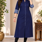 Sigma Trends women's navy blue Ruby Cotton plus size kurti with 3/4 sleeves and front buttons