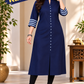 Sigma Trends women's navy blue Ruby Cotton plus size kurti with 3/4 sleeves and front buttons