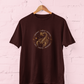 Scorpio Zodiac Sign Maroon T-Shirt featuring a bold tribal scorpion graphic with celestial astrology symbols and circular motivational quote, unisex horoscope tee for men and women, sizes M-7XL - sigmatrends
