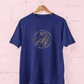 Scorpio Zodiac Sign Royal Blue T-Shirt featuring a bold tribal scorpion graphic with celestial astrology symbols and circular motivational quote, unisex horoscope tee for men and women, sizes M-7XL - sigmatrends