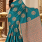 Sigma Trends Teal Green Banarasi Silk Saree with Floral Motifs and Copper-Gold Zari Pallu