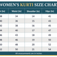 Sigma Trends Women's plus size kurti size chart showing bust, waist, shoulder, hip and kurti length measurements for sizes M to 6XL.
