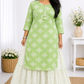 Women's printed plus size rayon kurta with skirt set light green ethnic wear full length - sigmatrends