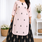 Women's printed plus size rayon kurta with skirt set peach ethnic wear full length - sigmatrends