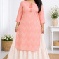 Women's printed plus size rayon kurta with skirt set light peach ethnic wear full length - sigmatrends