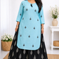 Women's printed plus size rayon kurta with skirt set sky blue ethnic wear full length - sigmatrends