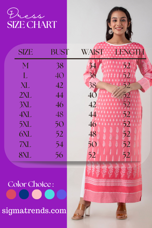 Pretty Rayon Plus Size Straight Kurti Size Chart - sigmatrends