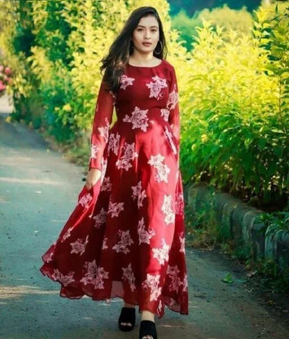 Pretty Georgette with Inner Lining Plus Size Gown - Sigma Trends
