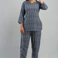 Women's Rayon Printed Plus Size Night Suit Set of Shirt and Pyjama Grey - sigmatrends