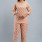 Women's Rayon Printed Plus Size Night Suit Set of Shirt and Pyjama Peach - sigmatrends