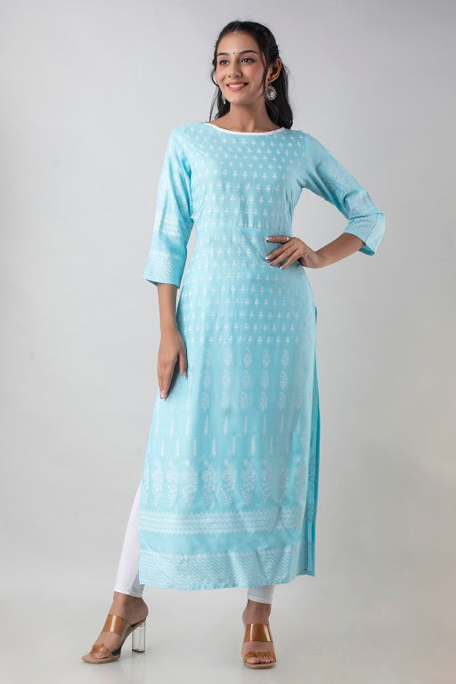 Pretty Rayon Plus Size Straight Kurti Cyan - sigmatrends