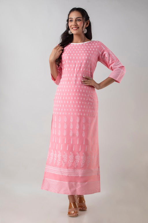 Pretty Rayon Plus Size Straight Kurti Light Pink - sigmatrends