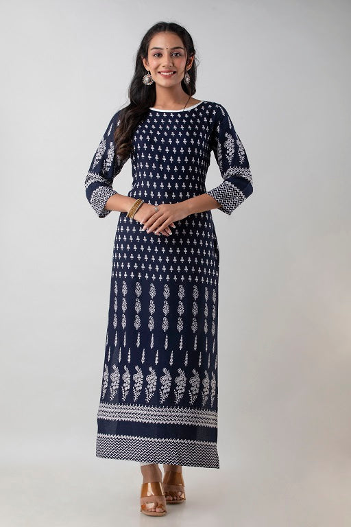 Pretty Rayon Plus Size Straight Kurti Navy - sigmatrends