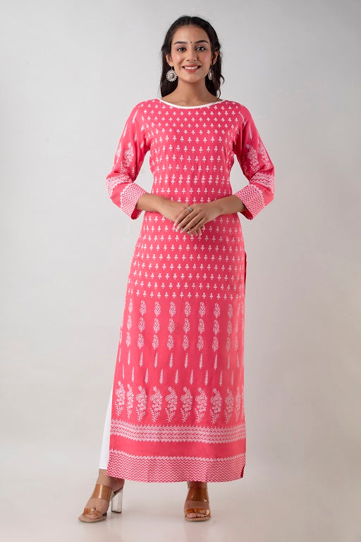 Pretty Rayon Plus Size Straight Kurti Pink - sigmatrends