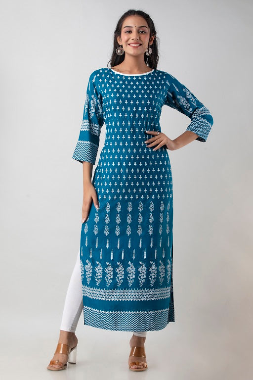 Pretty Rayon Plus Size Straight Kurti Blue - sigmatrends