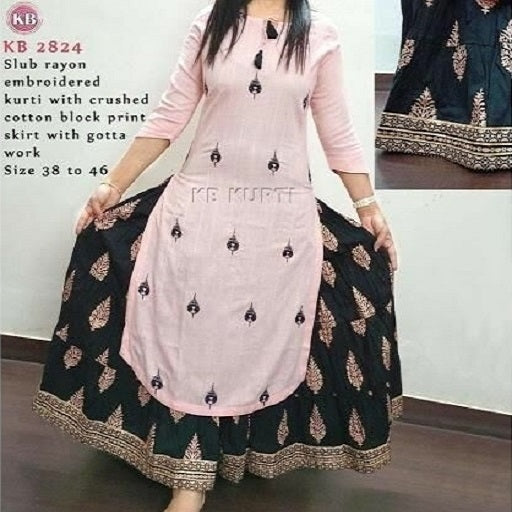 Women's Printed Plus Size Rayon Kurta with Skirt Set - sigmatrends