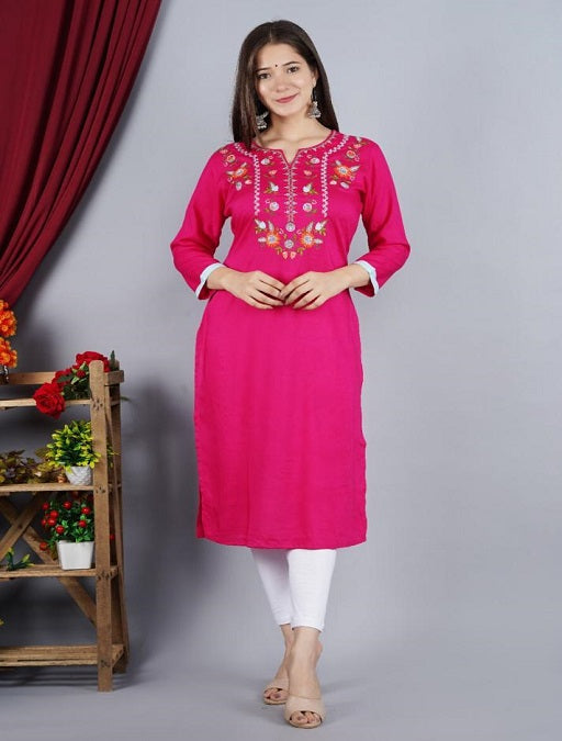 Stylish Rayon Embroidered Kurti Deep Pink - sigmatrends